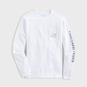 Vineyard Vines White Vintage Whale Long-Sleeve Pocket Tee